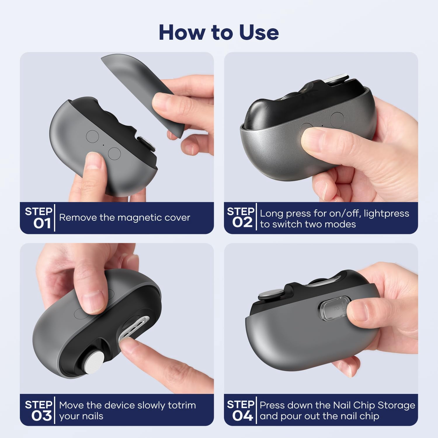 Xl-Kang Electric Nail Clipper for Babies, Adults and Seniors, Baby Nail Clippers with Light and Built-in Nail Storage, Safe Baby Nail File and Electric Baby Nail Trimmer（grey）