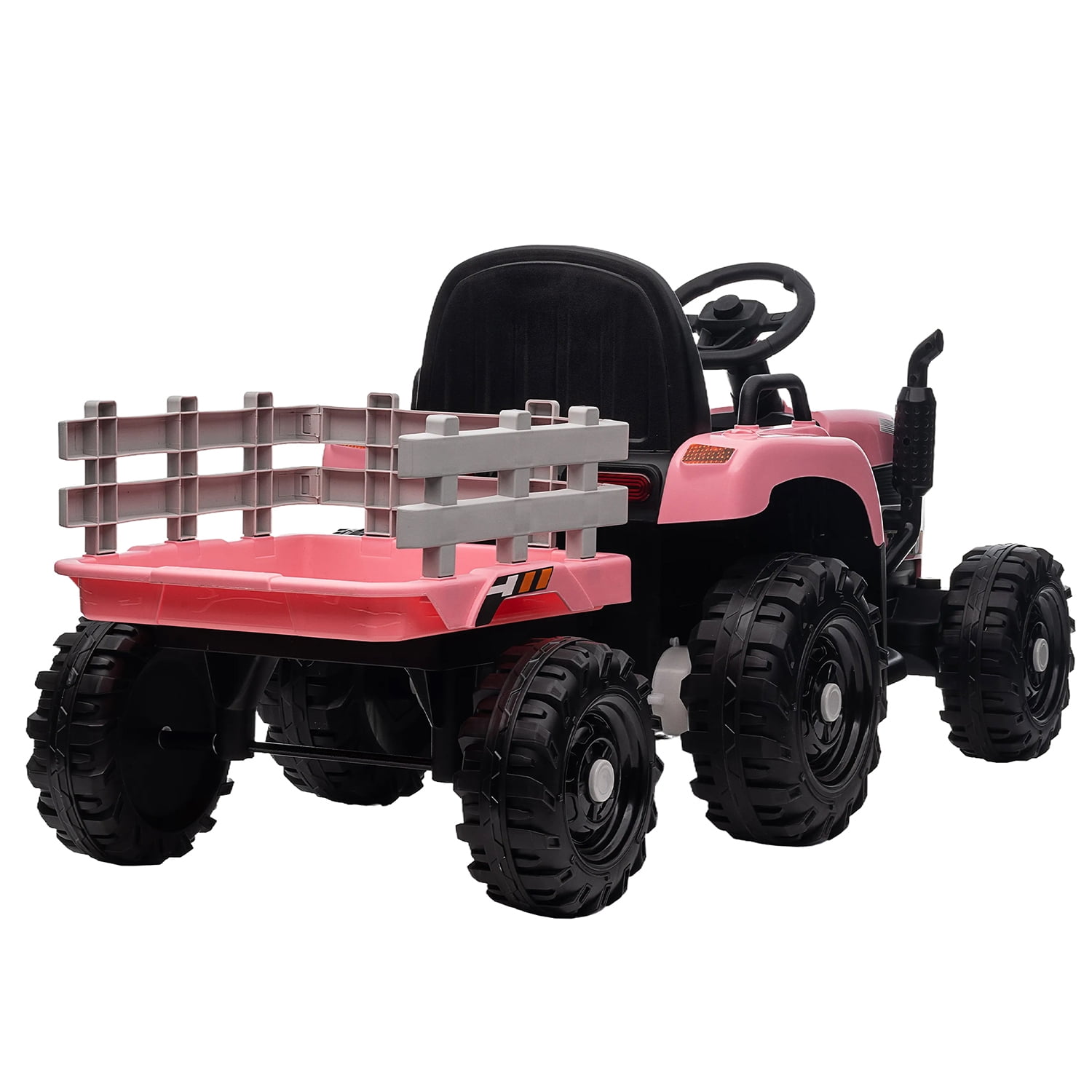 CIPACHO 12v Battery-Powered Kids Toy Tractor with Trailer and 3-Gear-Shift Ground Loader Ride On with USB&Bluetooth Audio Functions, Pink CIPACHO 12v Battery-Powered Kids Toy Tractor with Trailer and 3-Gear-Shift Ground Loader Ride On with USB&Bluetooth Audio Functions, Pink