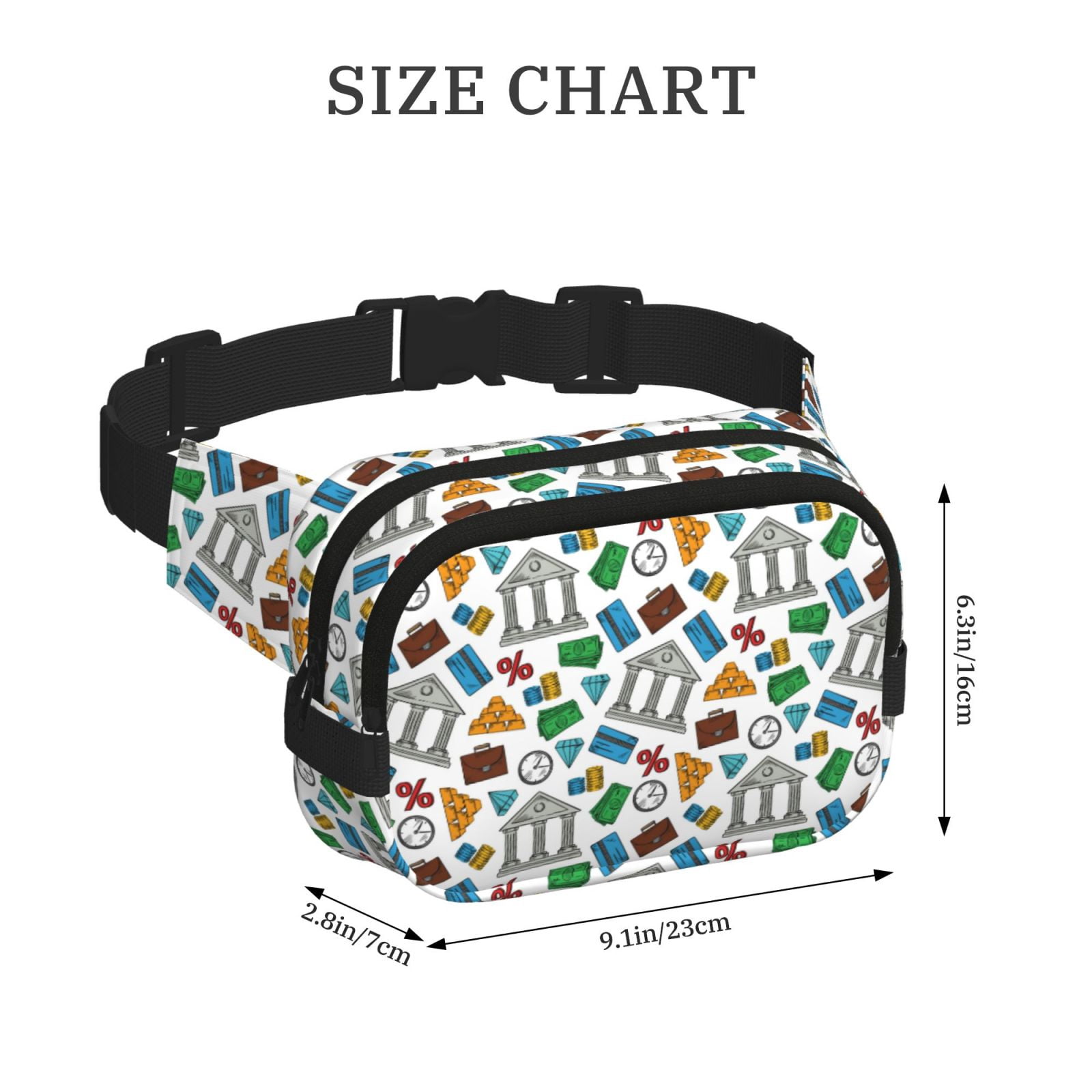 Picia Art Of Livings Print Square Double-Layer Waist Bag Mini Adjustable Waist Belt Bag Exercise Running Travel Hiking