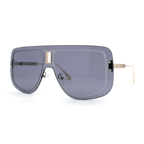 SA106 Full Rimless Flat Top Shield Mobster Sunglasses Gold Black