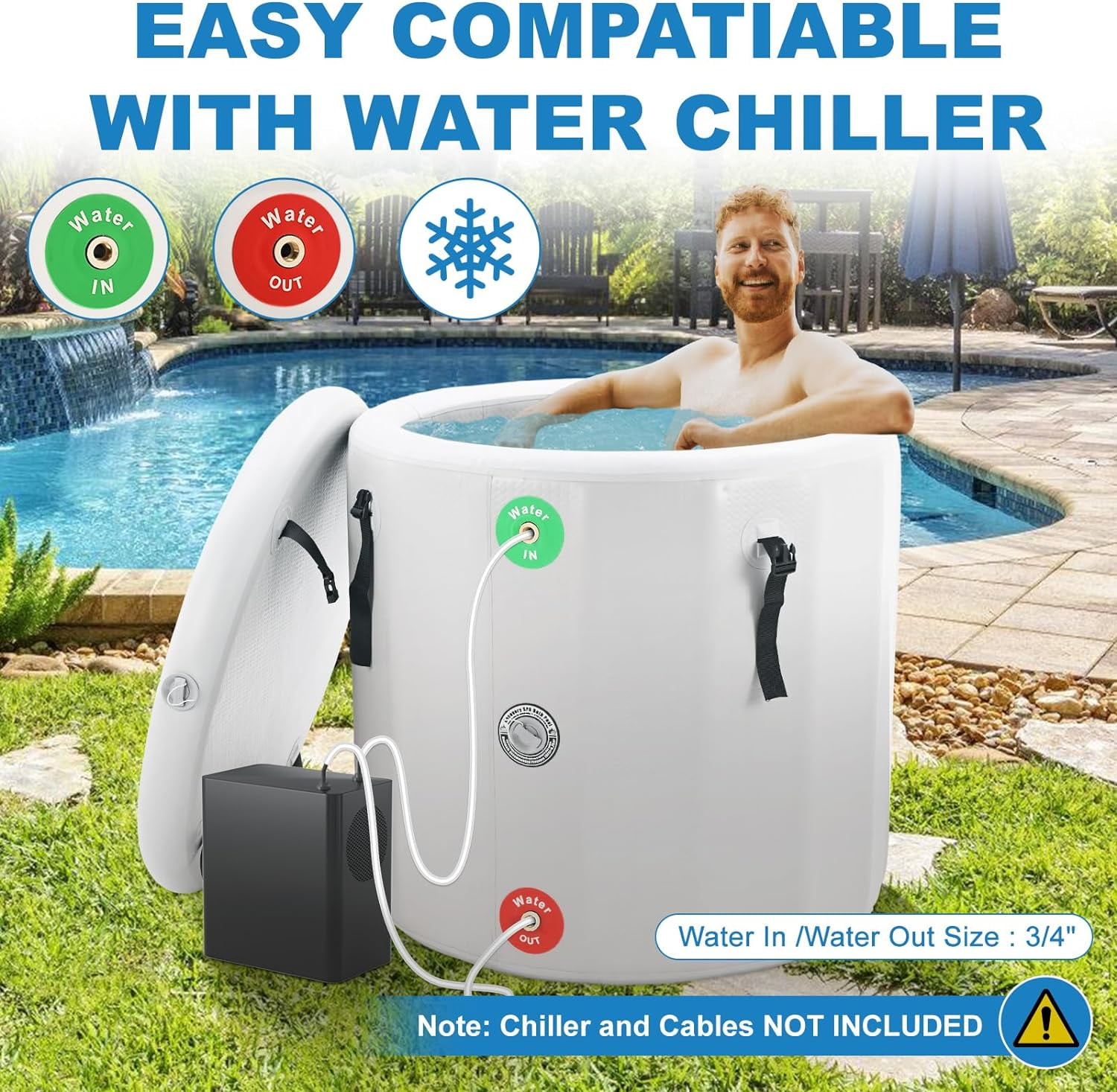 Lilypelle Inflatable Oval Ice Bath Cold Plunge Tub, Durable Freestanding 39"(D) x 35.5"(H) Soaking Tub, PVC Insulated Lid, Hand Pump and Repair Kit Included, Anti-Slid Bottom