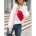 thumbnail image 3 of Women's Cute Heart Cream Sweaters Trendy Fall Pullover Crewneck Long Sleeve Soft Knitted Sweater Top, 3 of 10