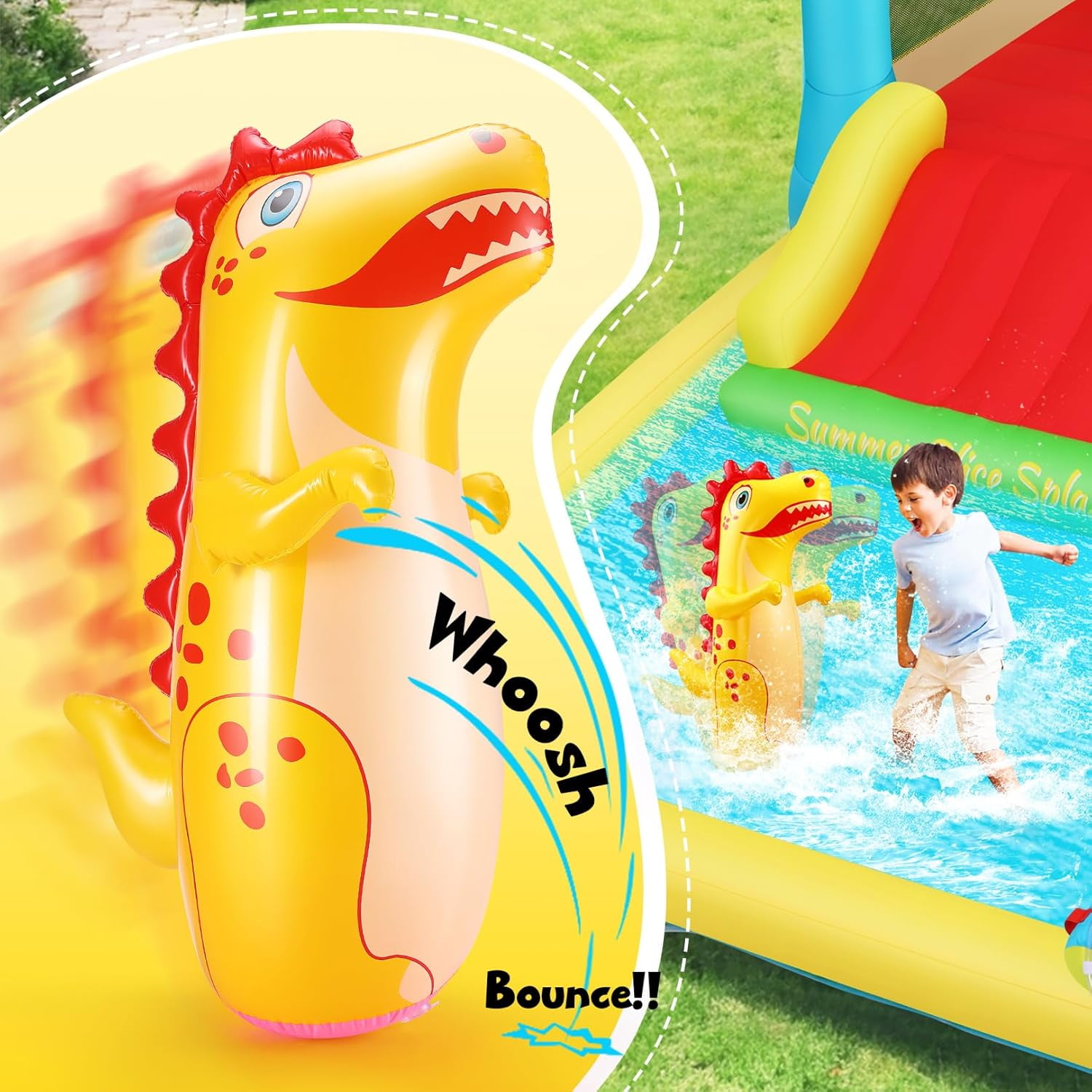 Veeboto Inflatable Water Slide with Blower, Water Park with Pool, Slide, Water Cannon, Climbing Wall, Basketball Hoop, Indoor Outdoor Bounce House for Backyard Party, Birthday Gift, Wet & Dry