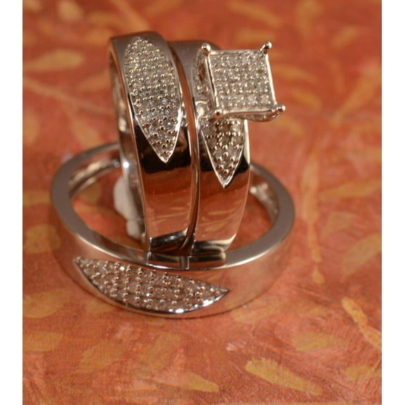 Bluebelljewels 3 Ct Round Cut Cubic Zirconia Trio Wedding Ring Set 14K White Gold Finish