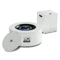 30" White Round Outdoor Propane Fire Pit Table with Tank Storage | 50,000 BTU Heat | CSA Certified | Includes Cover & Stones