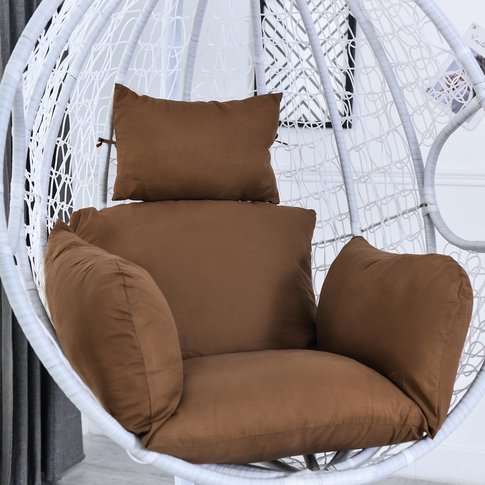 Eurhowing Hanging Egg Chair Cushion with Headrest & Armrest, 4" Thick Waterproof Non-Slip Swing Chair Pad, Outdoor Cushions for Patio Furniture (Coffee)