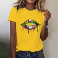 thumbnail image 2 of LUOGENLI T-shirts pour Femmes T-shirts Décontractés et à la Mode Imprimé Bali Col Rond Manches Courtes T-shirts Amples Blouse Hauts T-shirts pour Femmes Tee Graphique Saint-Valentin Jaune TG, 2 of 5
