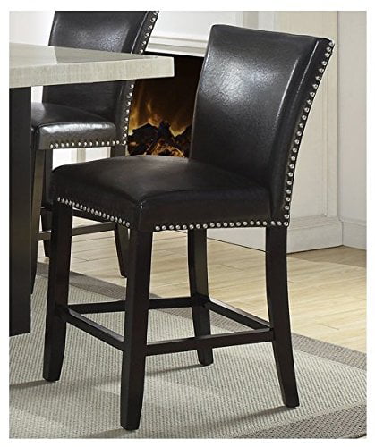 Set Of 2 Black Faux Leather Counter Height Chairs 24 Inch Seat