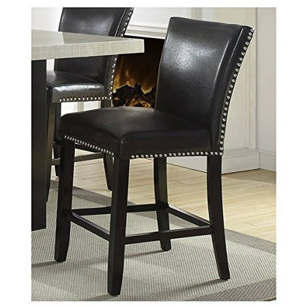Set of 2 Black Faux Leather Counter Height Chairs 24 inch seat Height