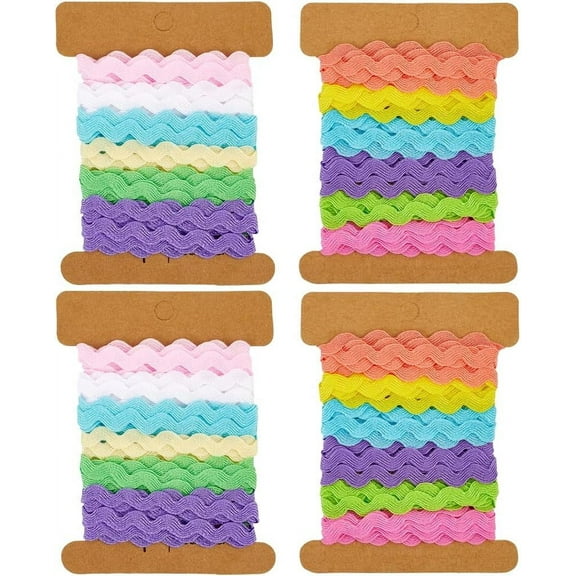 24 Yards 2 Styles Rac RIC Trim 1/4 inch(7.5mm) Wave Ribbon Bending Fringe Trim Woven Fabric Sewing Lace for DIY Sewing Crafts Clothes Dress Embellishment Gift Wrapping Party