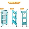 thumbnail image 2 of Alexent Foldable 3-Tier Blue Metal Rolling Utility Cart, No Assembly Required, Storage Shelves with Lockable Wheels for Kitchen Bathroom Home Organization, 2 of 9