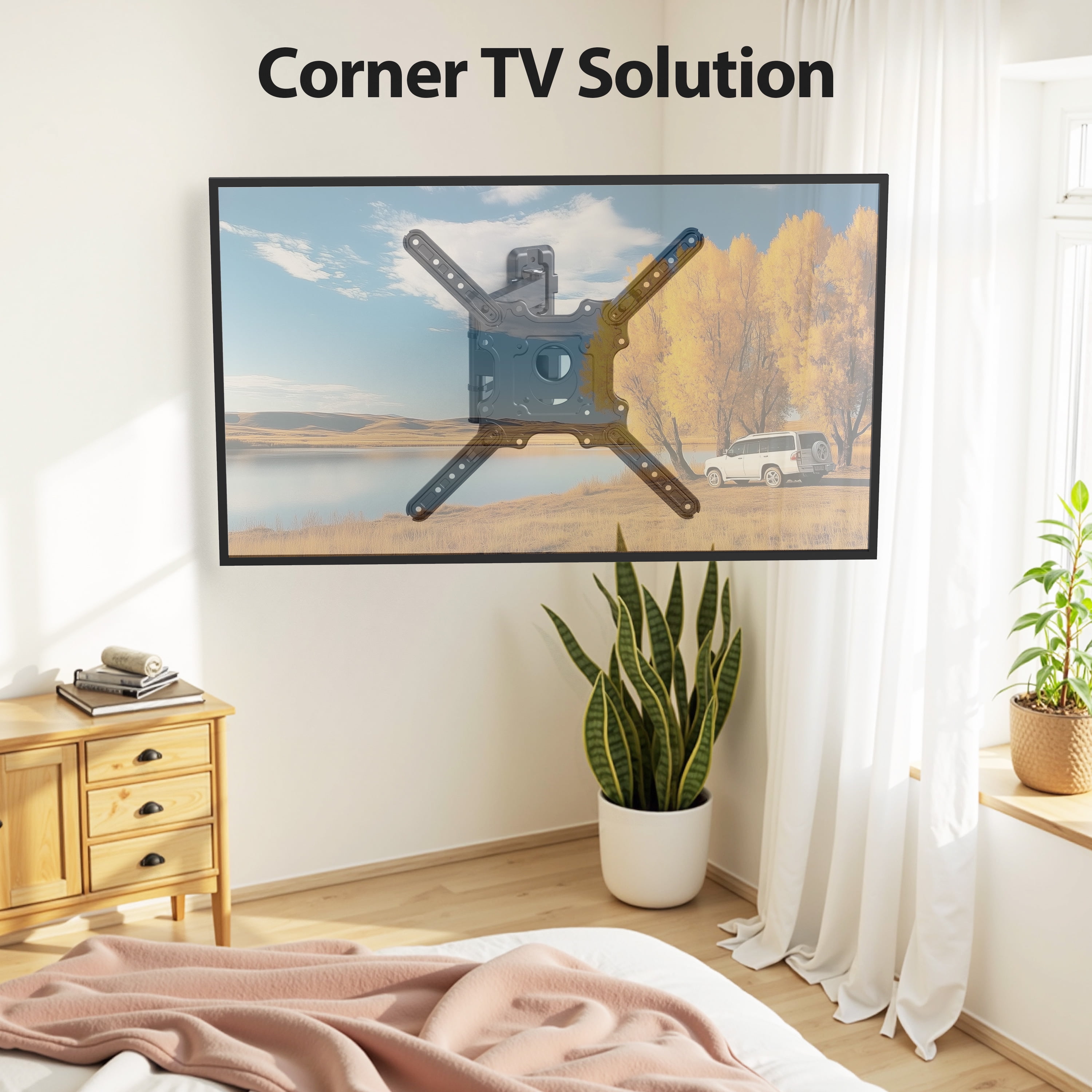 MountLiving Full Motion TV Wall Mount for 26-60 inch TVs, Single Stud Corner Bracket with Swivel & Tilt, Max VESA 400x400mm, 77 lbs Capacity