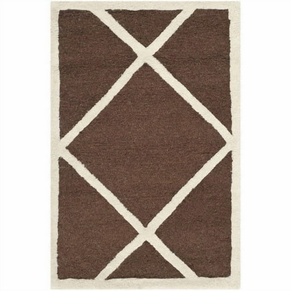 SAFAVIEH Cambridge Kennedy Geometric Diamonds Wool Area Rug, Dark Brown/Ivory, 2' x 3'