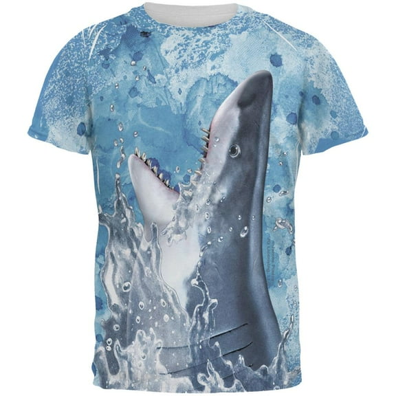Hungry Great White Shark Breaching All Over Mens T Shirt Multi LG