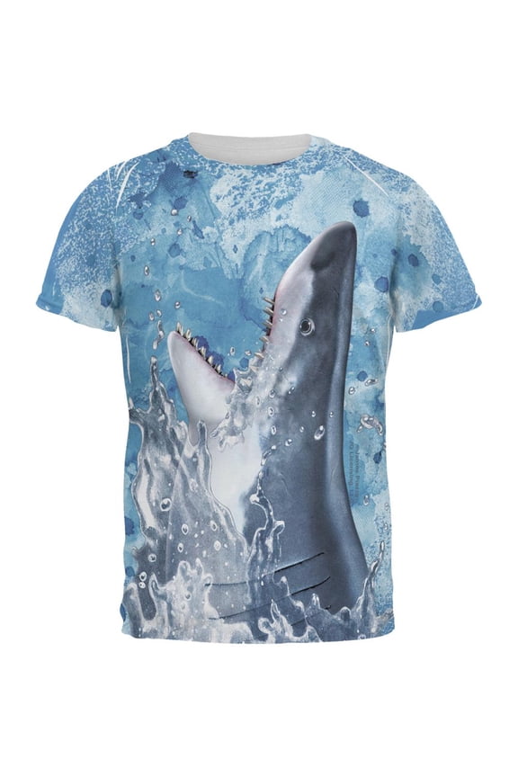 Hungry Great White Shark Breaching All Over Mens T Shirt Multi 2XL