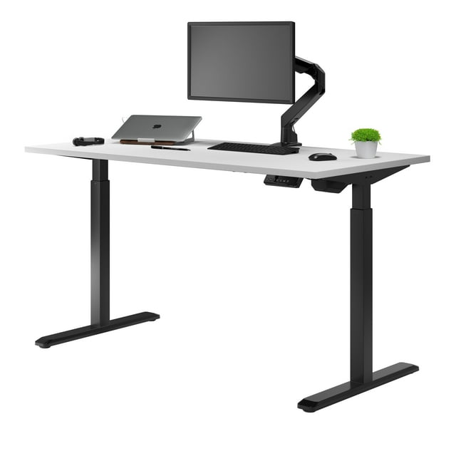Desky Single Sit Stand Gaming Desk - White / 47.2 x 29.5 Inches / Black