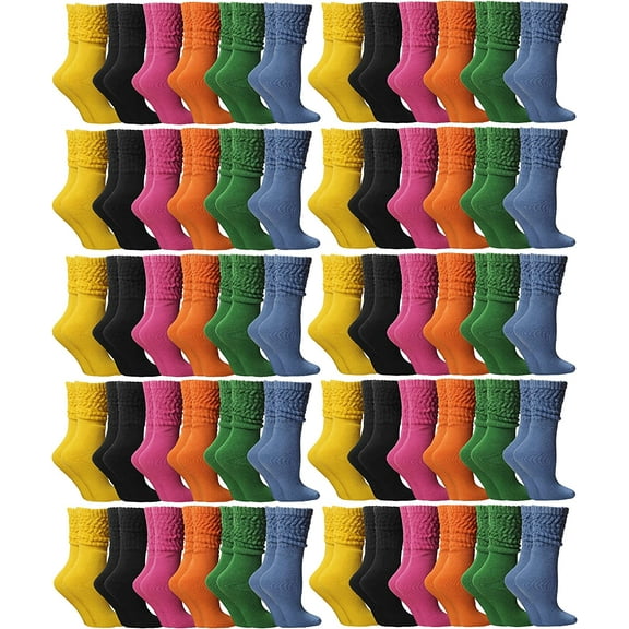 SOCKS'NBULK 60 Pack Womens Cotton Slouch Socks, Womans Knee High Boot Socks (Bold Bright), 9-11