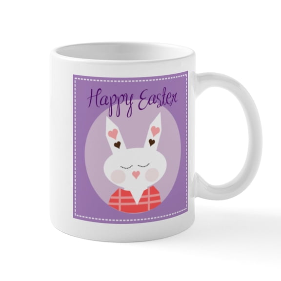 CafePress - Purple Happy Easter Bunny Mugs - 11 oz Ceramic Mug - Novelty Coffee Tea Cup