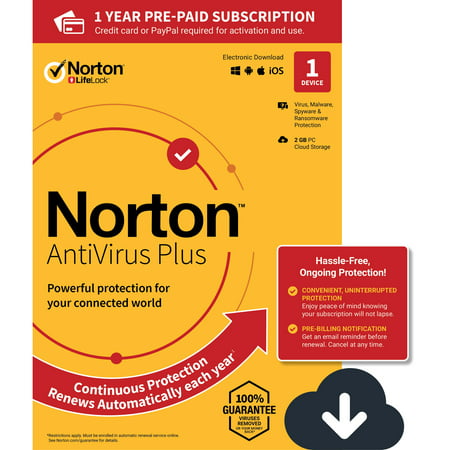 NORTON ANTIVIRUS PLUS, 1-Year Subscription, 1 DEVICE, PC, MAC [Digital (Best Rated Antivirus For Windows 10)