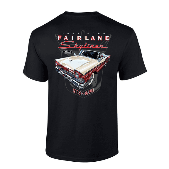 Trenz Shirt Company 1957 Ford Fairlane Skyliner 312-CUI Graphic Short-Sleeve Mens T-Shirt-Black-5xl