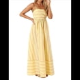 thumbnail image 2 of Vestido Holgado con Espalda A Rayas y Fruncido para Mujer, Tirantes Finos, Aberturas y Vuelo. Amarillo L, 2 of 9