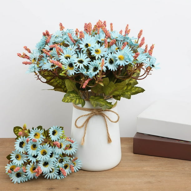 Ramo de flores artificiales para bodas, decoración de hogar y hotel, color azul claro
