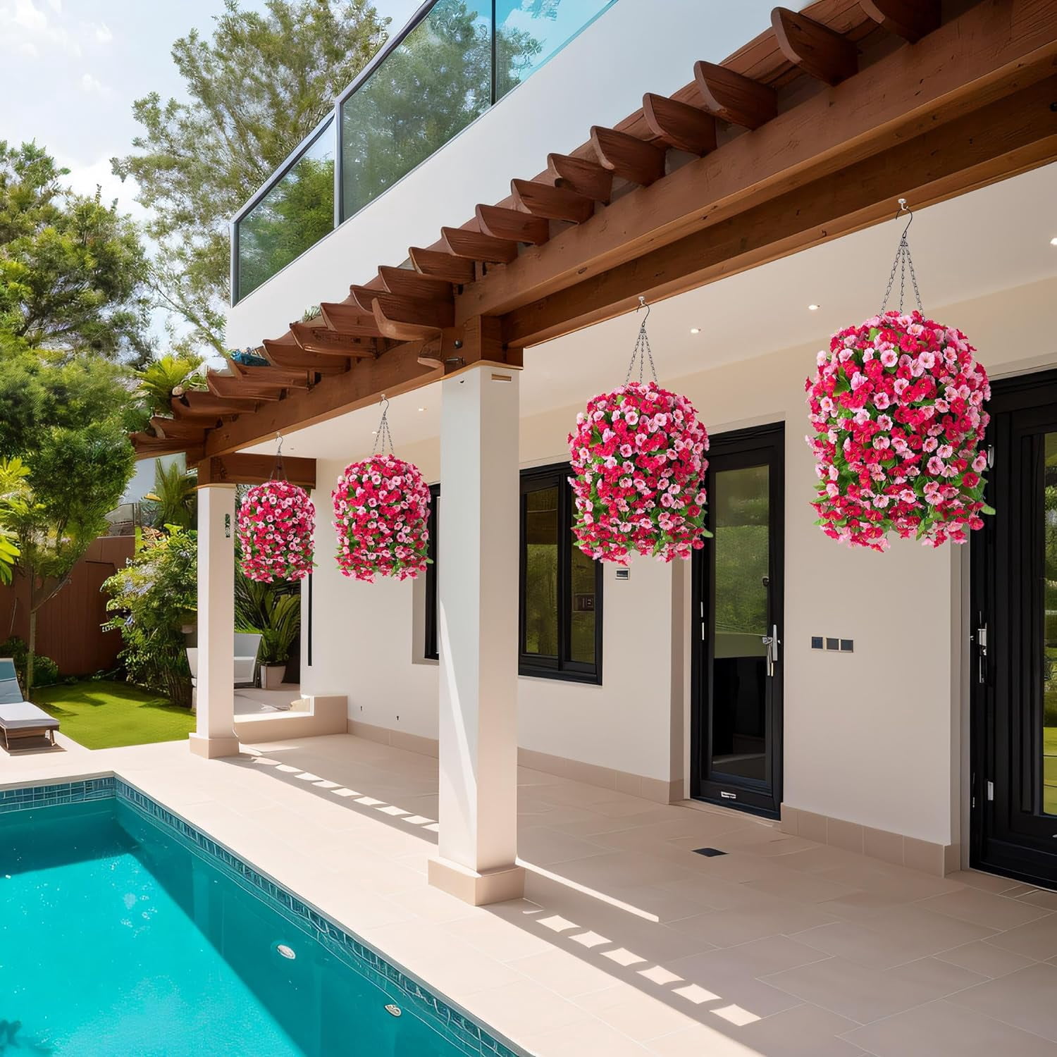 Hanging Baskets with Artificial Flowers for Plants Outdoor Indoor, Faux Silk Morning Glory Vines, Faux Green Plant Arrangement for Garden Patio Decoration(Darkorchid)