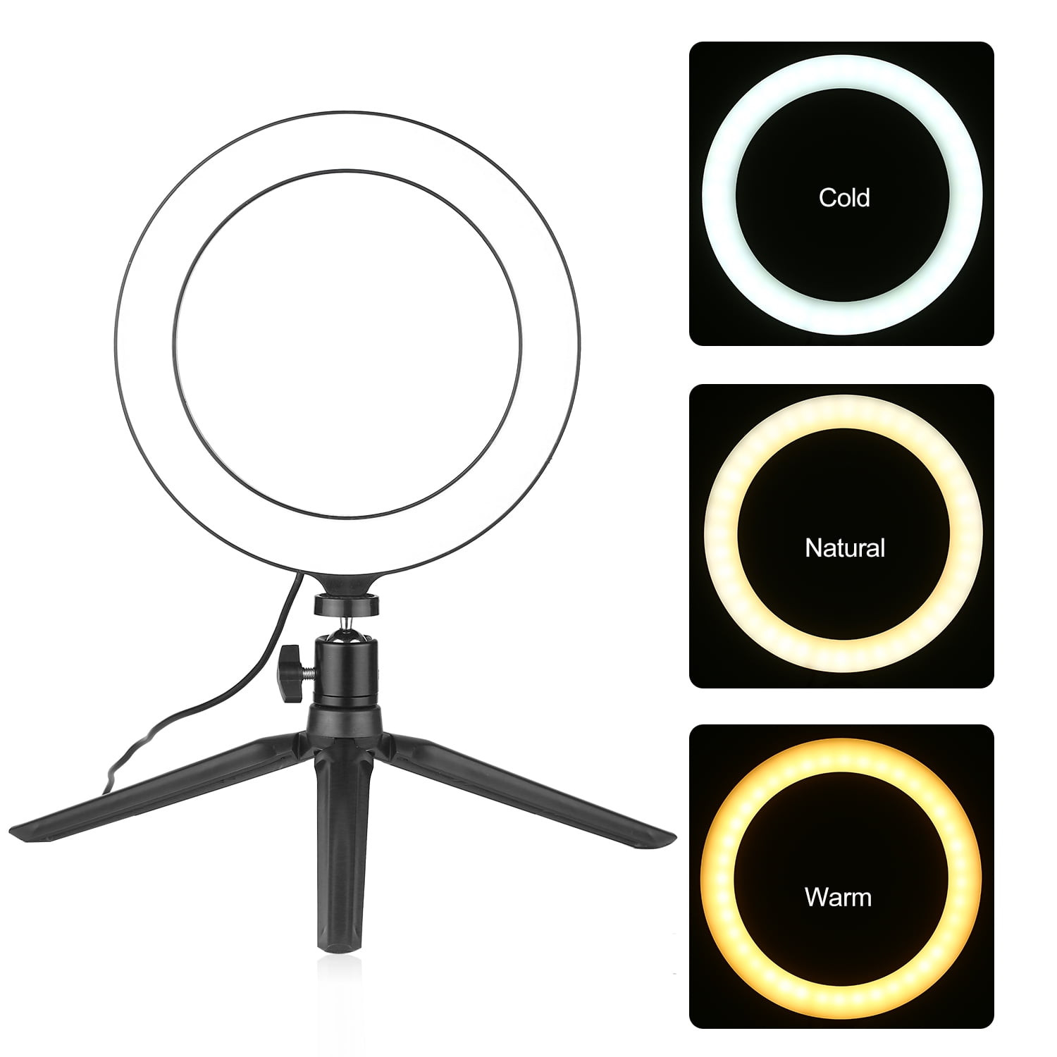 Ring Light LED Desktop Selfie Ring Light 3 Light Modes 10 Brightness Level With Tripod Stand