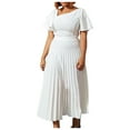 thumbnail image 2 of Yotami Women's Plus Size Cocktail Dress Summer Ruffled Short Sleeve Party Dress V-Neck Pleated Long Dress White XXL, 2 of 4