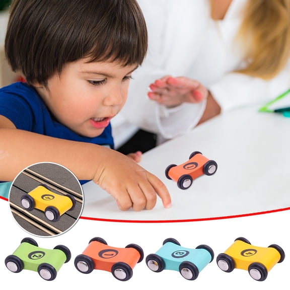 Beech Wooden Inertia Car Set 4Pcs Pull Back Racing Slide Toy For Kids Educational