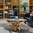 thumbnail image 5 of Chic Teak Rustic Teak Wood Root Live Edge Coffee Table Including 43 Inch Round Glass Top, 5 of 5
