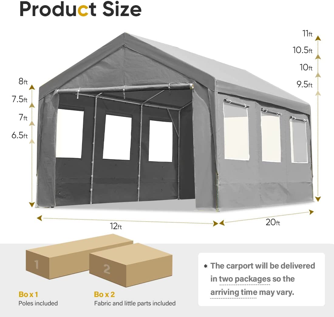 ADVANCE OUTDOOR 12x20 ft Heavy Duty Carport with Roll-up Ventilated ...