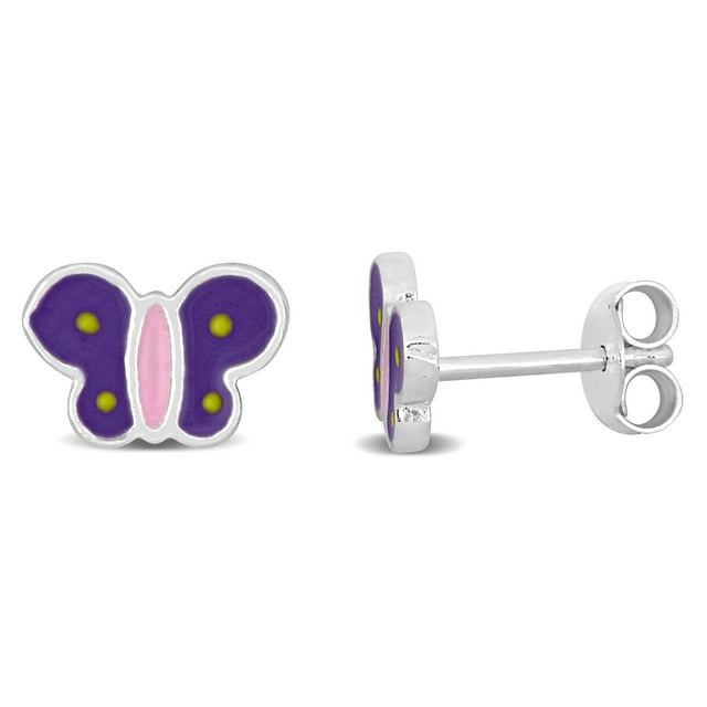 Miabella Boucles d'Oreilles Papillon en Émail Violet et Rose en Argent Sterling