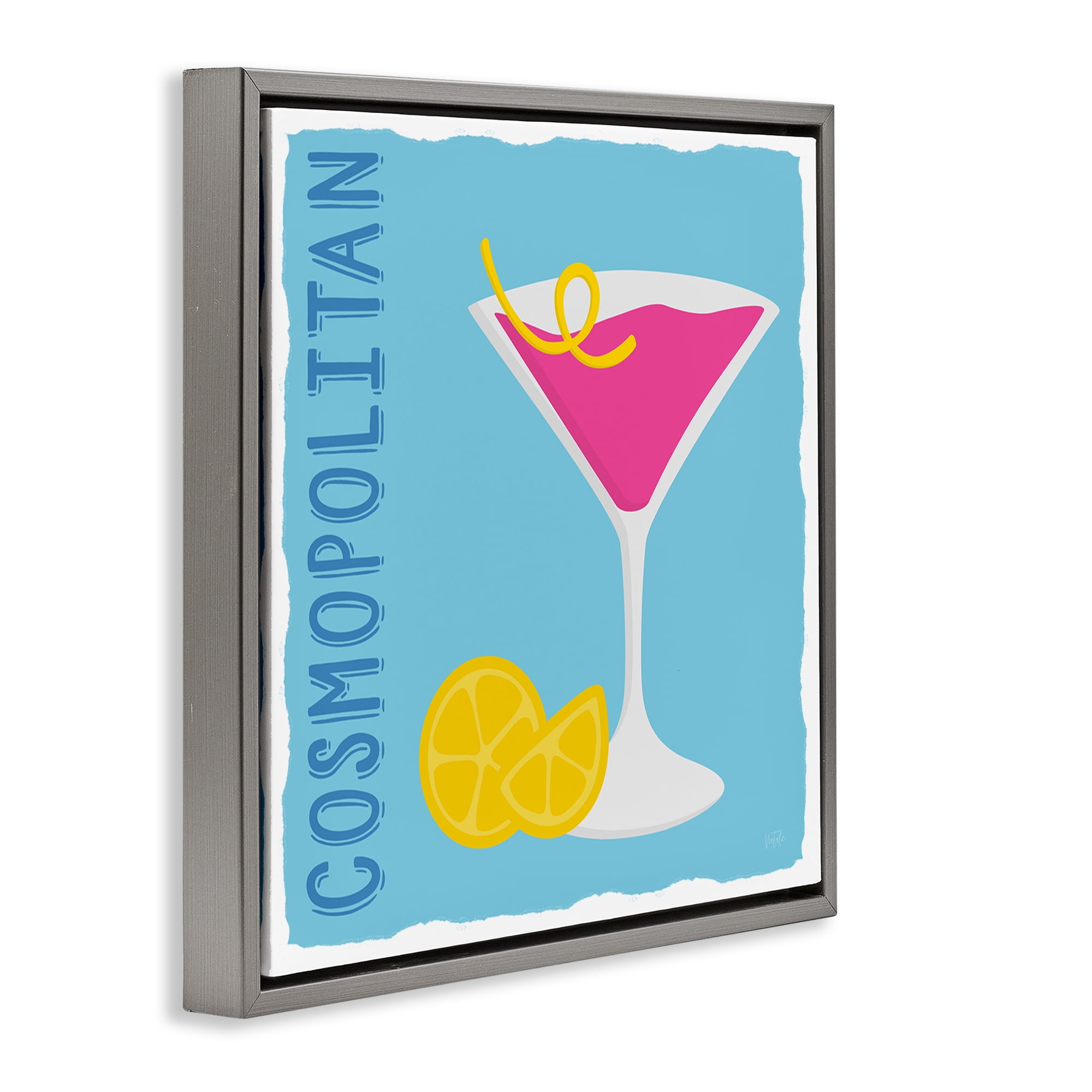 Stupell Industries Cosmopolitan Cocktail Drink Food & Beverage Painting Gray Floater Framed Canvas Art Print Wall Art, 25 x 25
