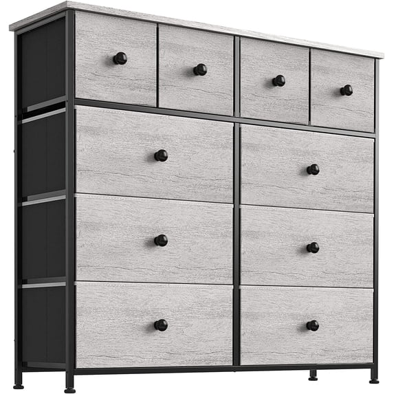 ZXNYH 10 Drawer Dresser for Bedroom Faux Leather Chest of Drawers Fabric Dresser with Wooden Top Storage Organizer Unit for Living Room Hallway Entryway Closets (Rustic Brown)