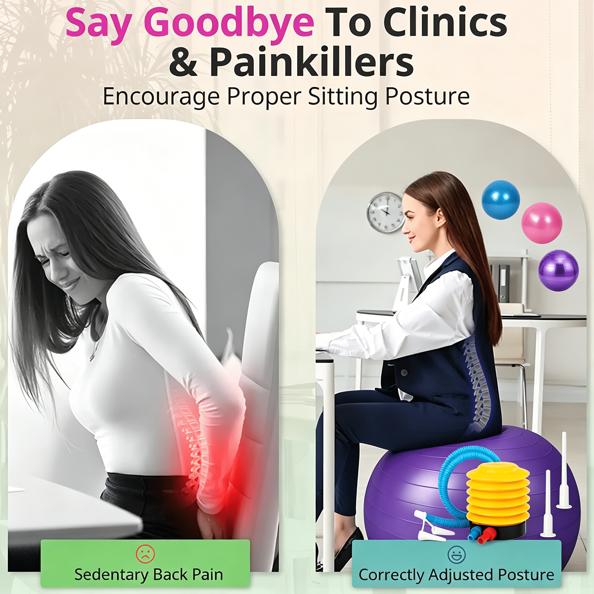 BESTSKY 2026 New Exercise Ball, Pilates Yoga Ball for Fitness Pregnancy, Stability Balance Ball Chair with Quick Pump, Anti-Burst Workout Gym Equipment for Home, Office (Purple 55Cm)