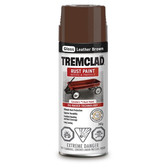 Tremclad Interior/Exterior Oil Based Rust Protection Spray Paint in Flat Leather Brown, 340g