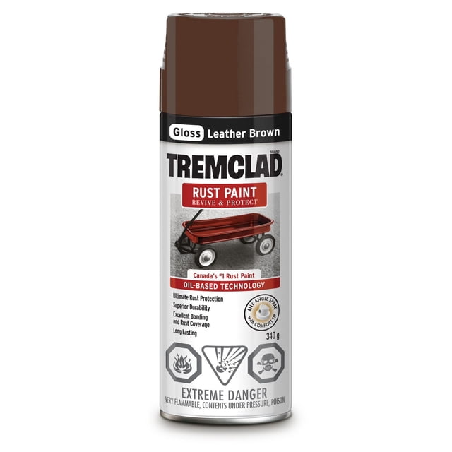 Tremclad Interior/Exterior Oil Based Rust Protection Spray Paint in Flat Leather Brown, 340g