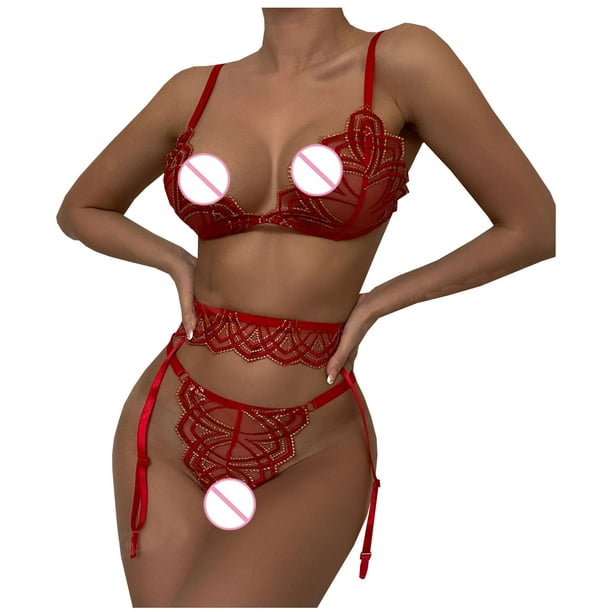 Top View Fashion Red Lace Lingerie with Bootle of Red Wine and