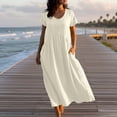 thumbnail image 3 of Taqqpue Women Maxi Dress Casual Short Sleeve Round Neck Long Dress Loose Fit Plus Size Dress Stripe Printed Beach Vacation Sundress for Women, 3 of 10