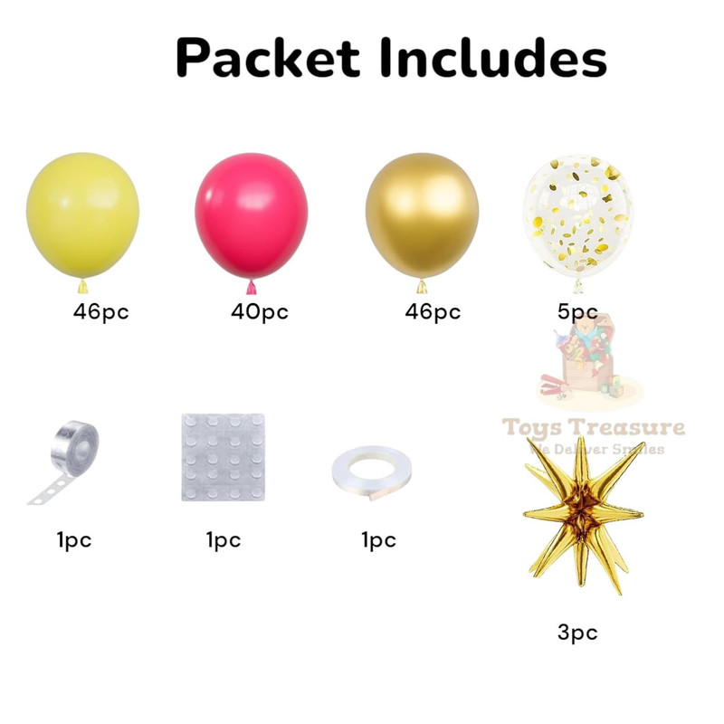 BalloonBuzz 140pcs Yellow and Pink Balloons, Balloons Arch Kit | Confetti Latex Balloons Golden Star Foil Balloon for Birthday Anniversary Party Decorations (Yellow Pink)