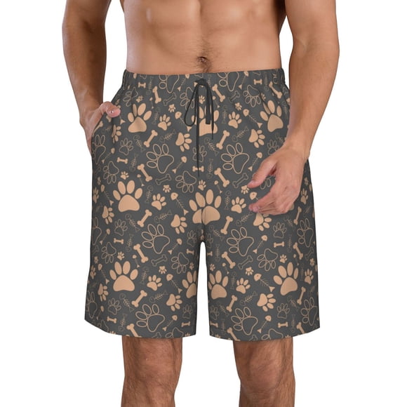 Sikiie Animal Paw Print Men's Beach Shorts, High Elastic Quick-drying Shorts - with Drawstring and Slip Pockets, Suitable for Beach, Sports, Vacation-X-Large