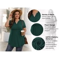 thumbnail image 6 of PINKSIR Plus Size Short Sleeve Henley Shirt for Women Flowy Tunic Tops Loose Fit Pleated Swing Blouse Dark Green 1X-5X, 6 of 7