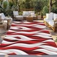 thumbnail image 2 of Red White Moire Outdoor Rug for Patio/Deck/Porch, Non-Slip Large Area Rug 3 x 5 Ft, Modern Abstract Art Indoor Outdoor Rugs Washable Area Rugs, Reversible Camping Rug Carpet Runner, 2 of 8