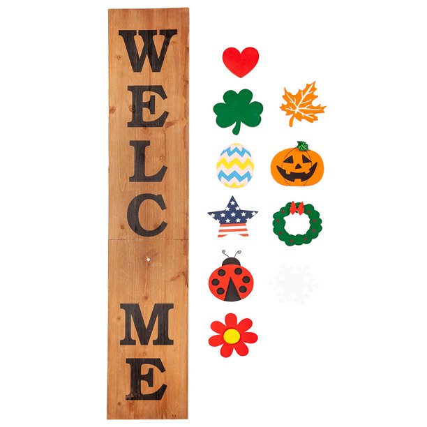 fox valley traders folding wooden welcome sign including 10 interchangeable holiday shapes with magnets