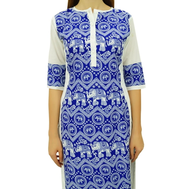 Phagun Kurta Droit de Designer Bleu pour Femme, Manches 3/4, Kurti Décontracté Imprimé-20