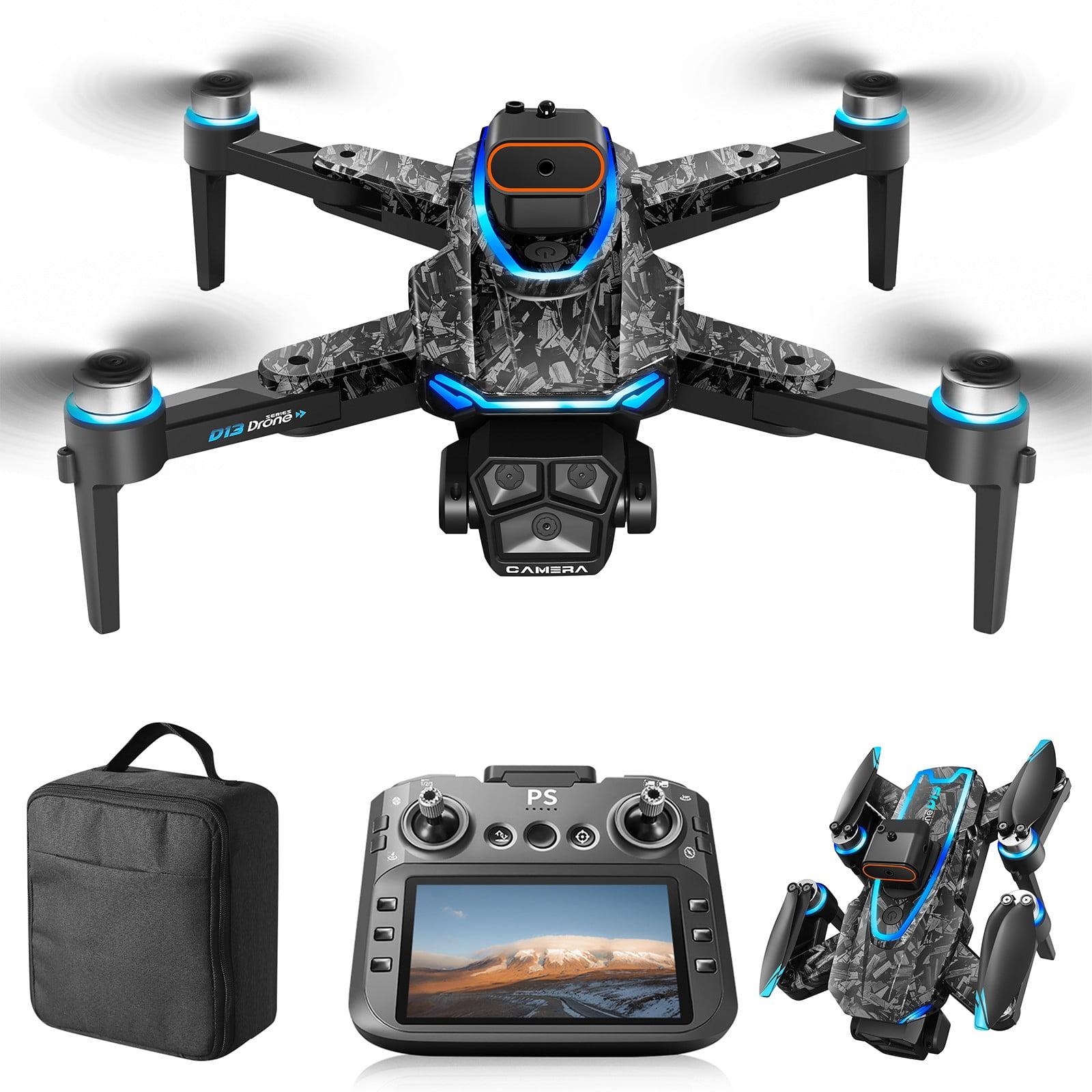 GPS Drone with 4.5 Inch Screen, Folding Body, 360掳intelligent obstacle avoidance, Brushless Motor And Cool LED Lights Drones with Storage Bag, Remote Control Toys Gifts