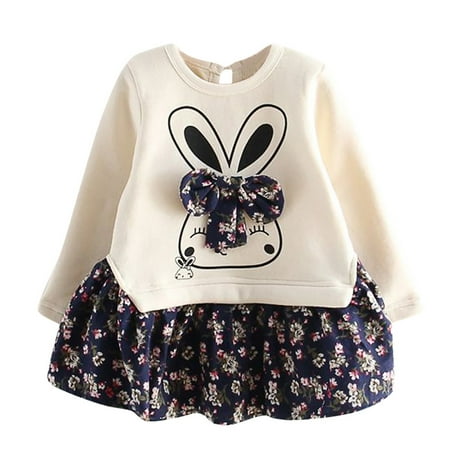 

Dadaria Toddler Sweatshirt Toddler Kids Baby Girl Cartoon Rabbit Bunny Floral Princess Party Dress Clothes Blue 15/130 Toddler
