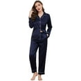 thumbnail image 5 of HEARTNICE Women Satin Pajamas Set, Long Sleeve Silk Pajamas for Women Striped Button Down 2-Piece Pj Set （Navy Stripe, X-Large）, 5 of 6