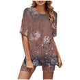 thumbnail image 1 of Mikilon Ensemble Élégant pour Femmes 2 Pcs Mode Col Rond Blouse Manches Courtes Hauts Shorts Ensemble Décontracté Bourgogne m, 1 of 5